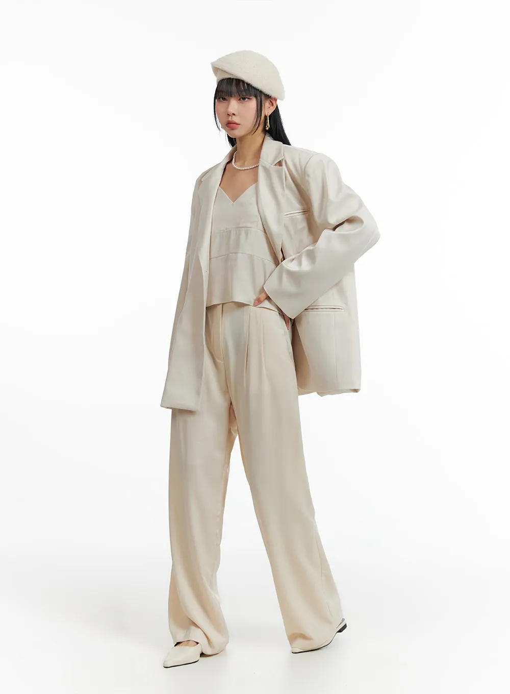 Solid Wide Leg Trousers IF402