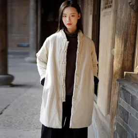 Stand Collar Cotton Linen Solid Coat