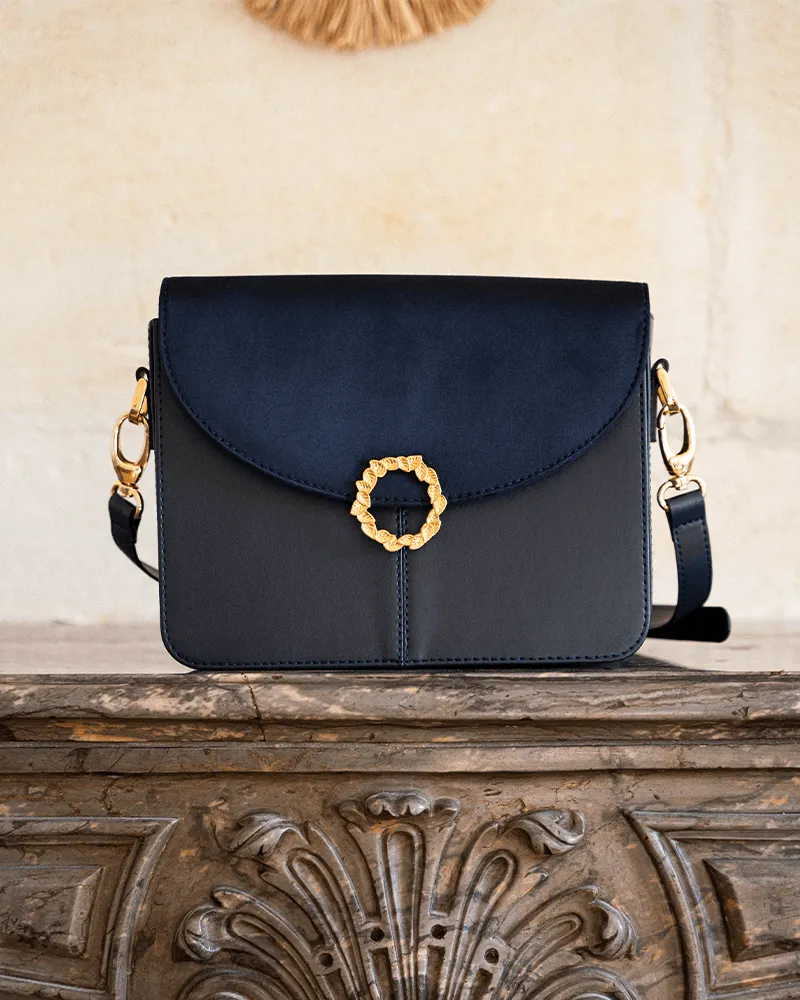 Stellan Apple Leather Vegan Crossbody Bag | Midnight Blue