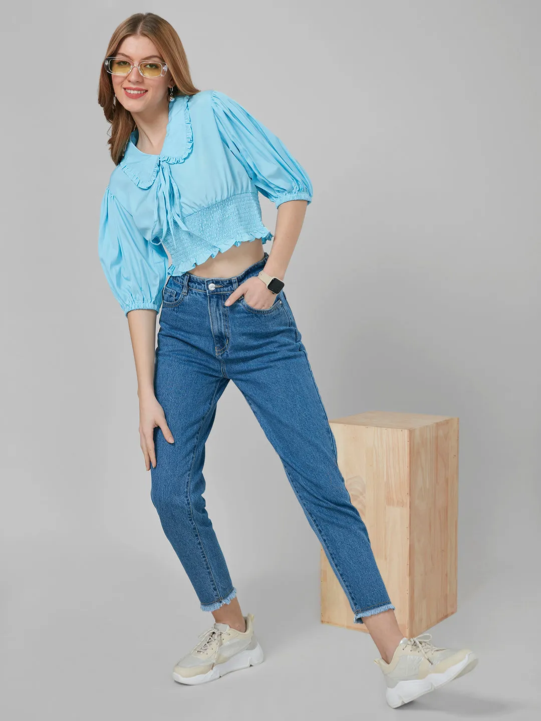 Style Quotient Women Blue Solid Tops