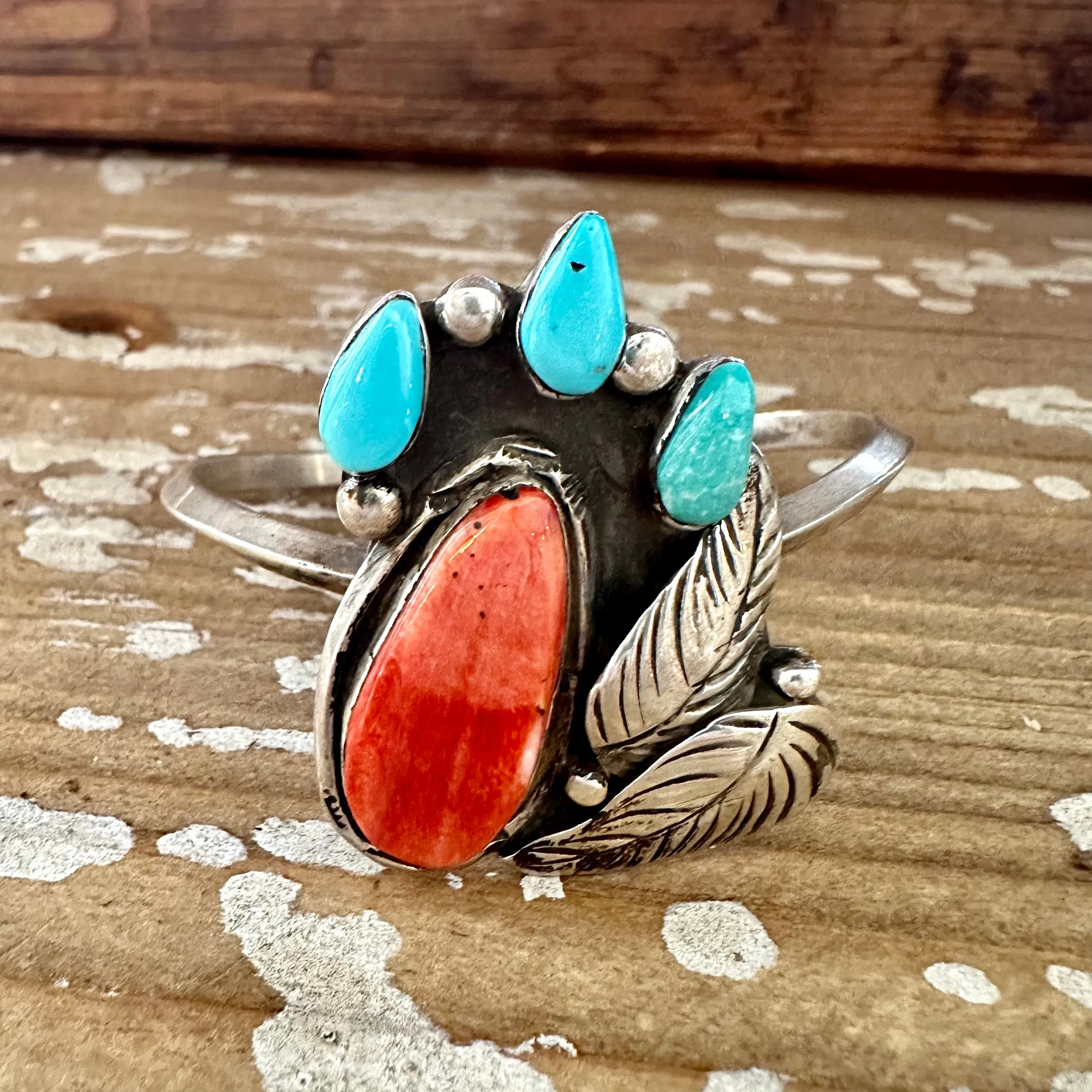 SUMMER BREEZE FB Hallmark Sterling Silver Spiny Oyster and Turquoise Cuff