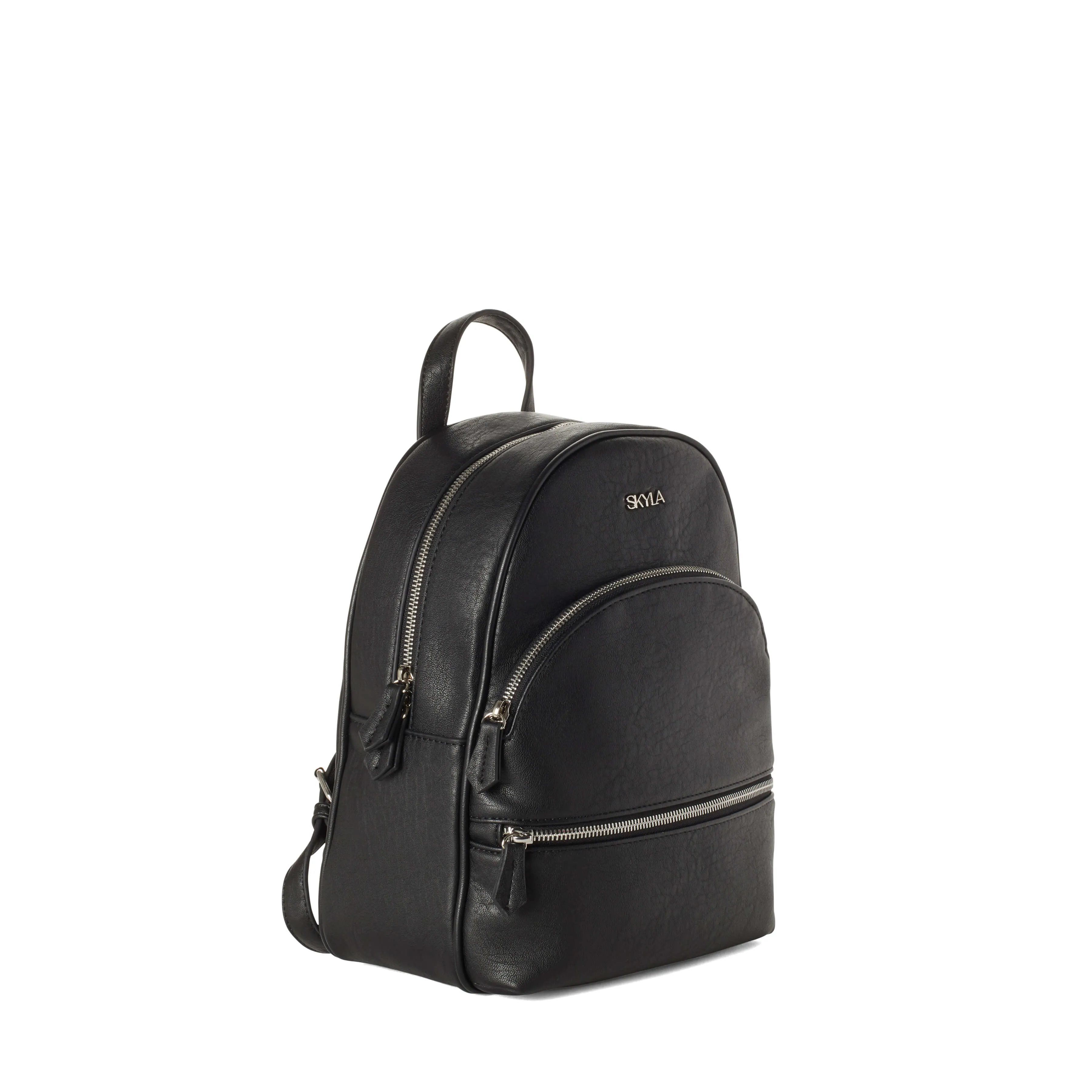 Suzie Double Zip Compact Vegan Backpack | Black