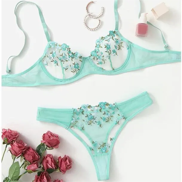 Sweet Green Cute Floral Lingerie SP18627