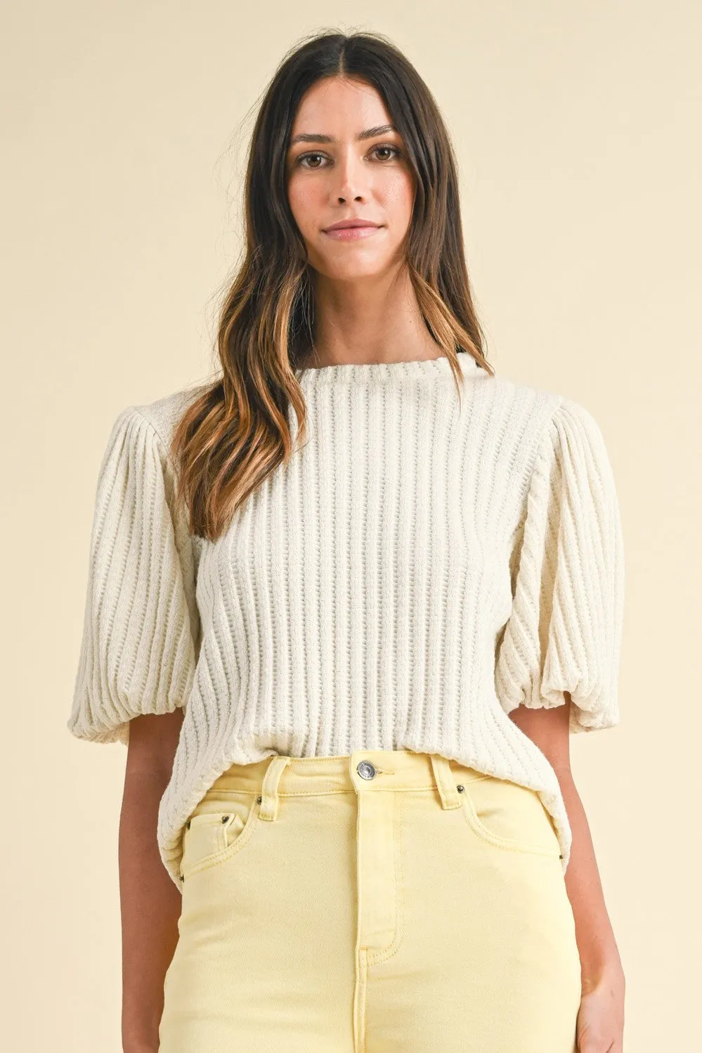 Tanya Textured Puff Sleeve Top in Cream