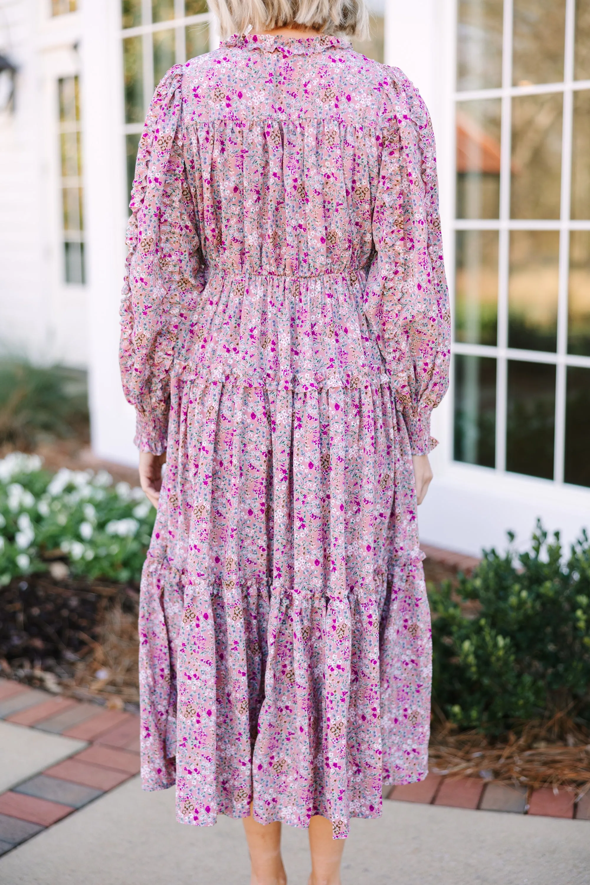 Tell Your Story Dusty Pink Ditsy Floral Midi Dress