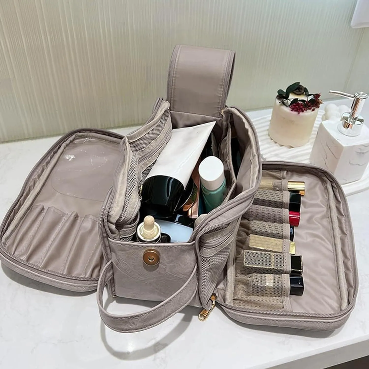 Three Compartment Double Zipper Toiletry Bag for Women B-76521