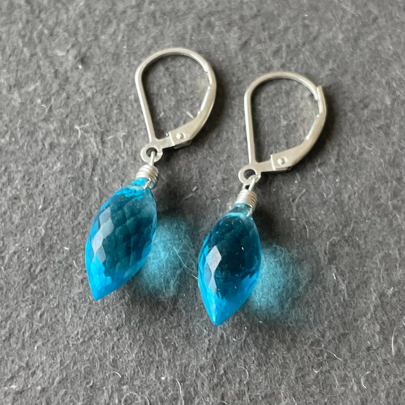 Topaz Blue Dewdrop Quartz Dangle Earrings