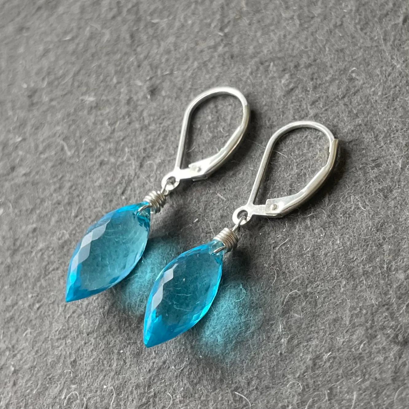 Topaz Blue Dewdrop Quartz Dangle Earrings