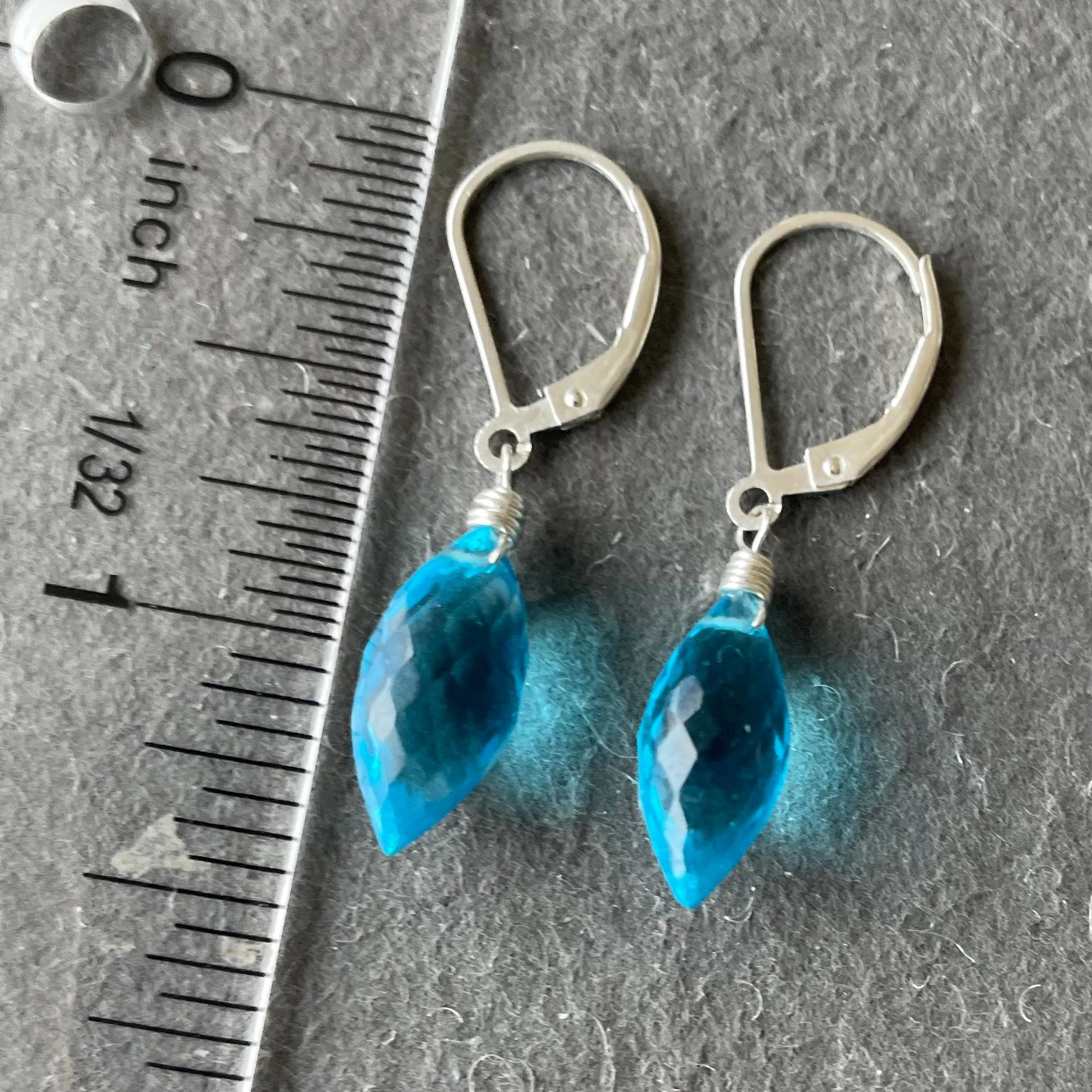 Topaz Blue Dewdrop Quartz Dangle Earrings