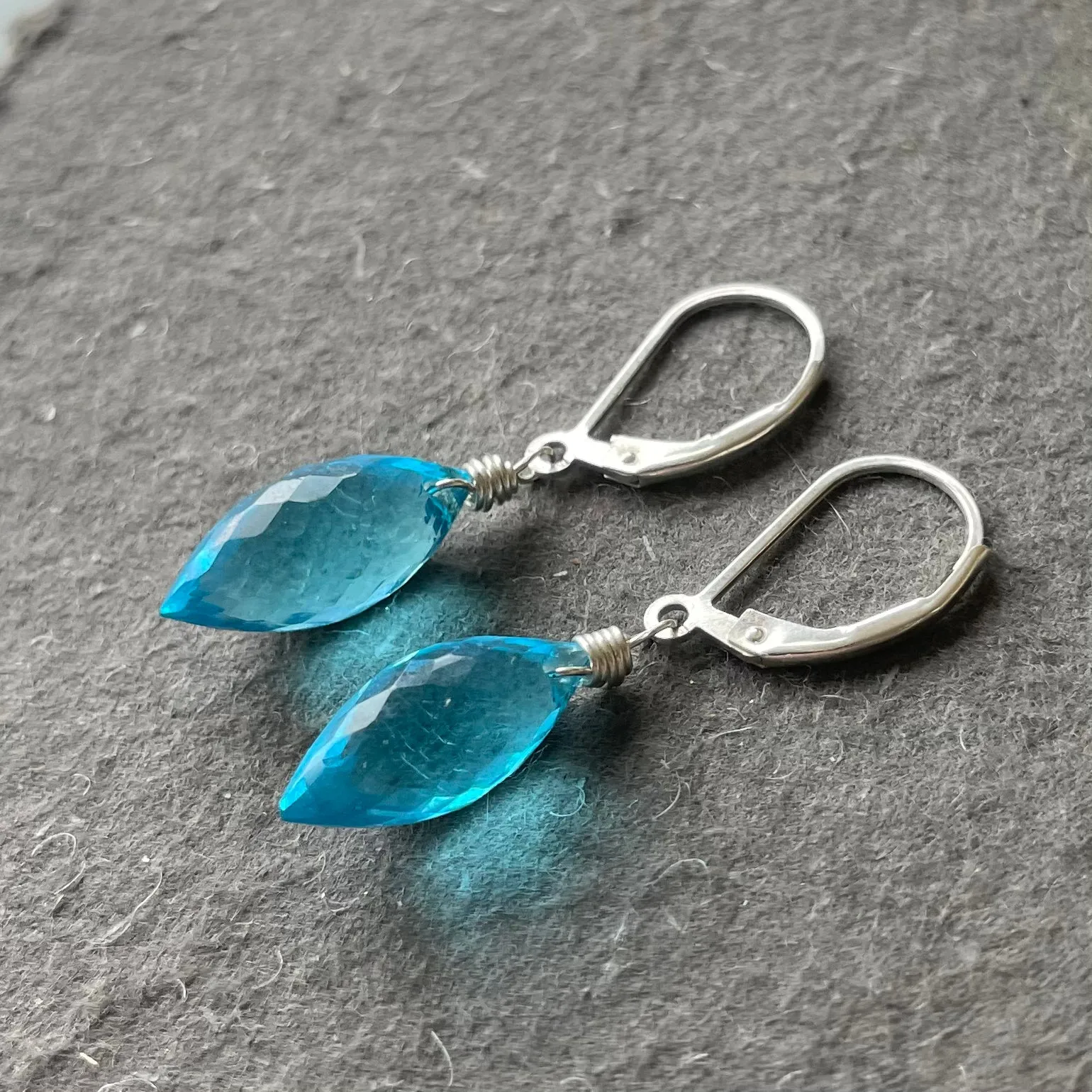 Topaz Blue Dewdrop Quartz Dangle Earrings