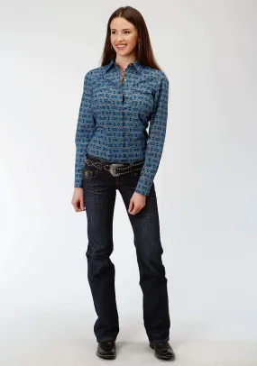 Women's Roper West Made Blue Aztec Long Sleeve Shirt