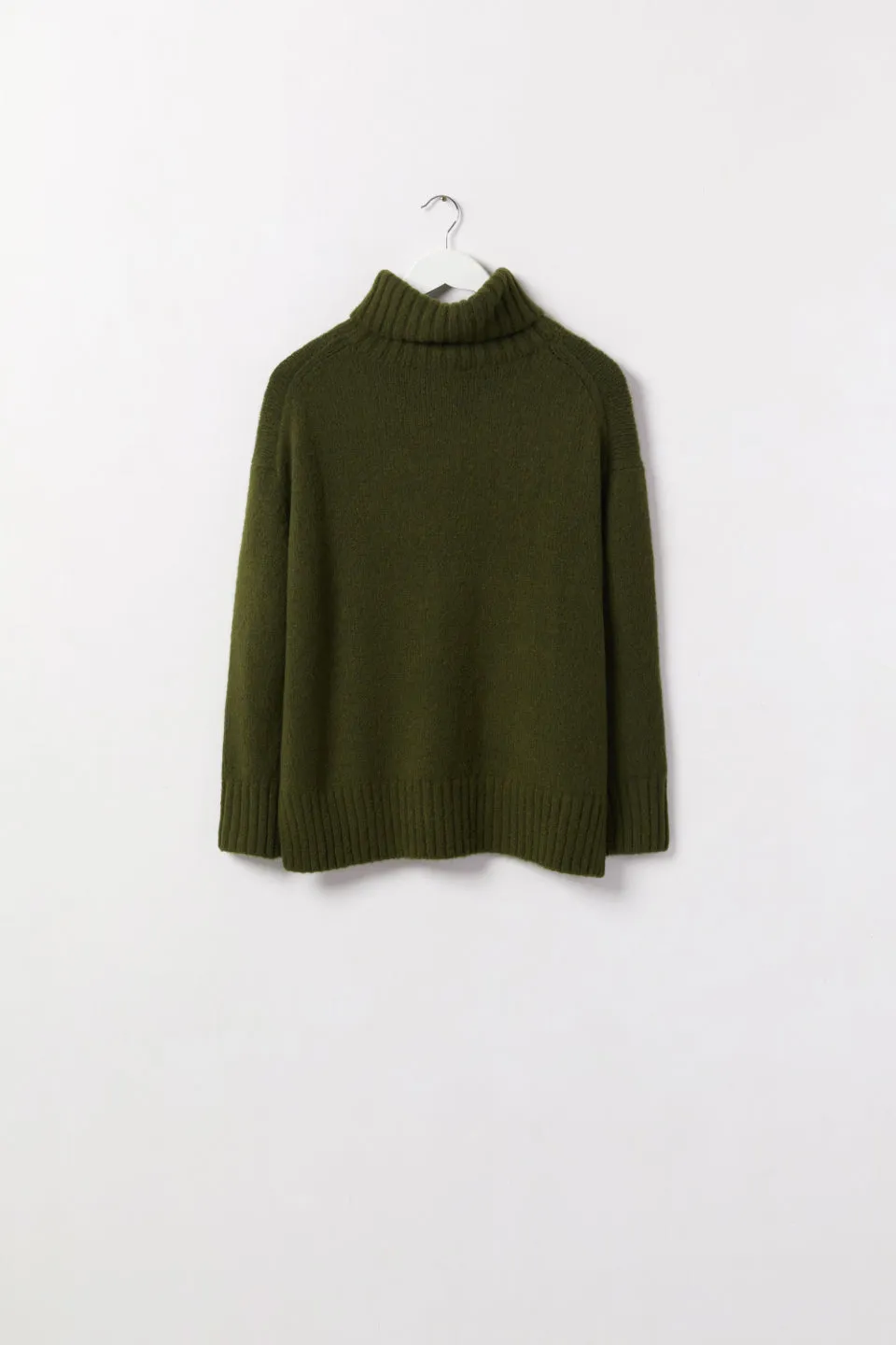 Zealous Khaki Chunky Drop Shoulder Roll Neck Knit